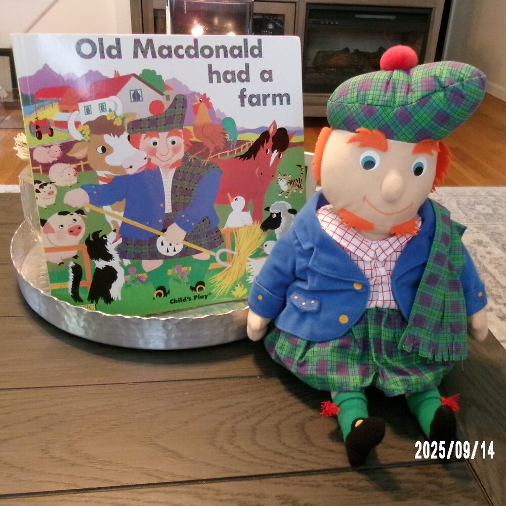RARE Old Macdonald Had a Farm (Classic Books with Holes) Book w. Farmer Doll